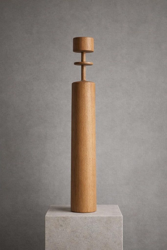 Tótem de roble · 99 × Ø 18 cm — vista frontal